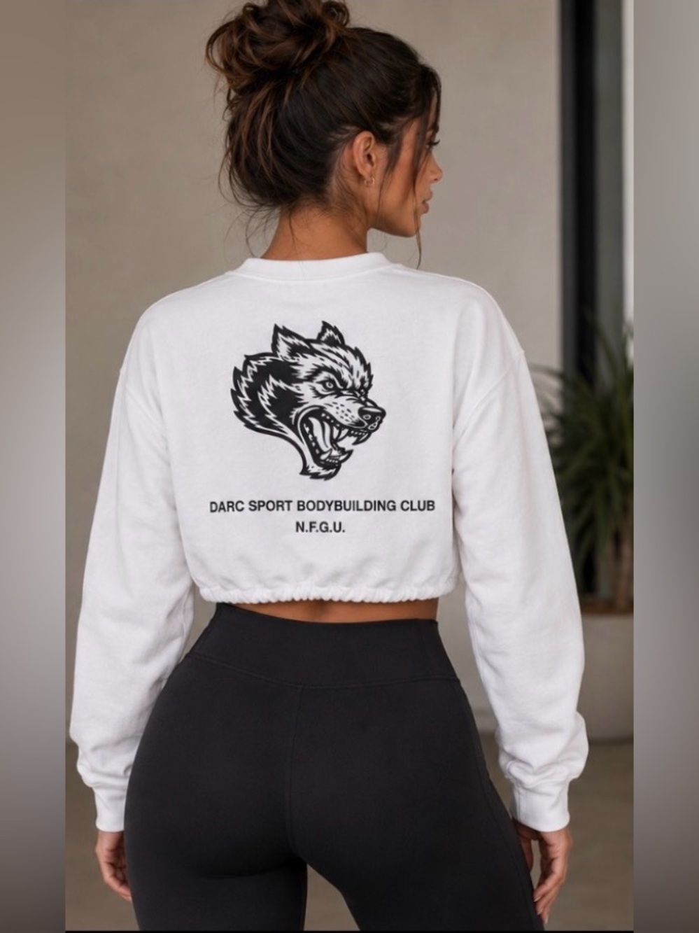 Darc Sport White Cropped Sweatshirt with Black wolves logo adjustable waist M